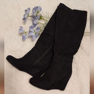 Black Wedge High Boots